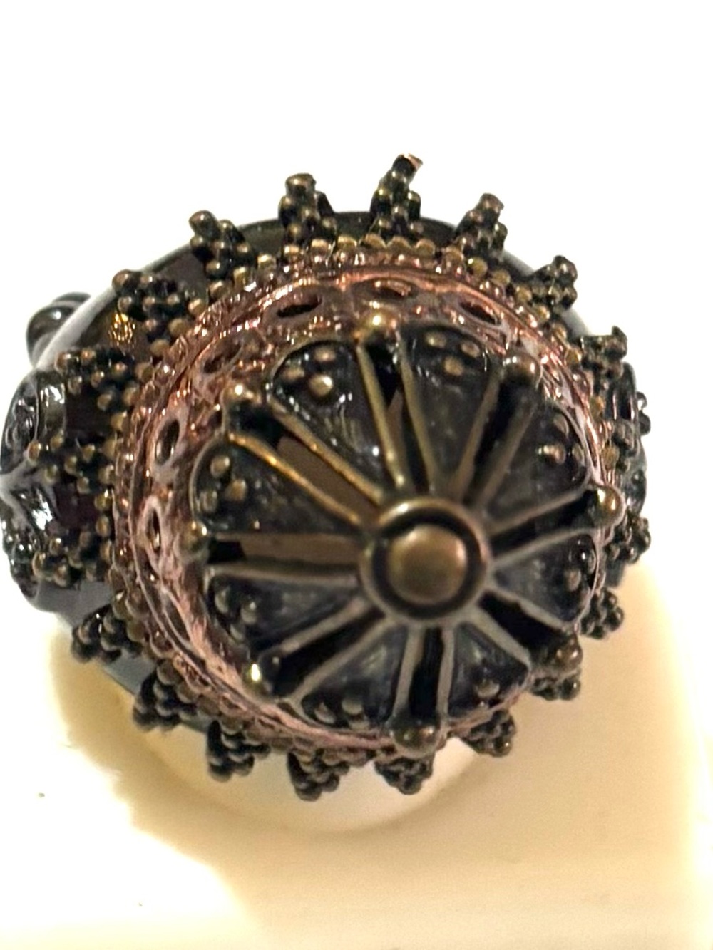 Antique-Style Black and Rose Gold Statement Dome Ring one size adjustable